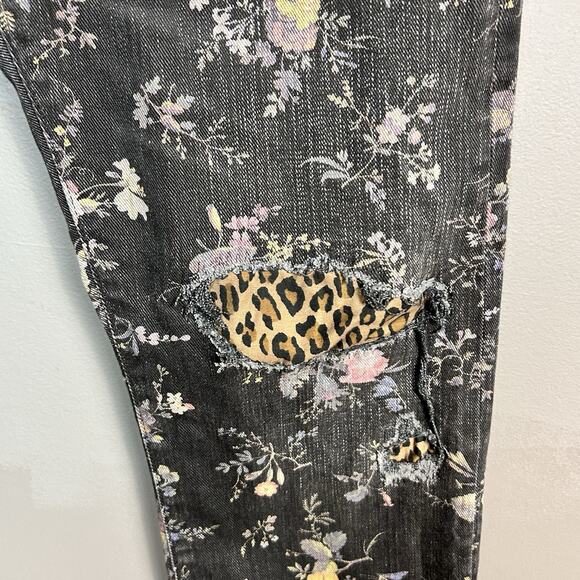 R13 Boyfriend Straight Leg Jeans Size 24 Floral Print patchwork Cropped Selvedge - Picture 10 of 16